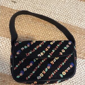 Black Beaded Floral Women's Bag